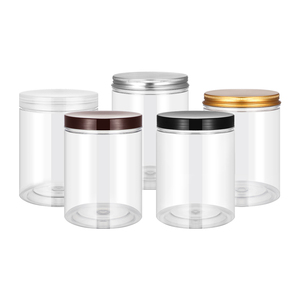 Food Plastic Wide Mouth 8oz Plastic Jars for Candy/Cookie/Nuts /Herbs Packaging containers round Storage with lids