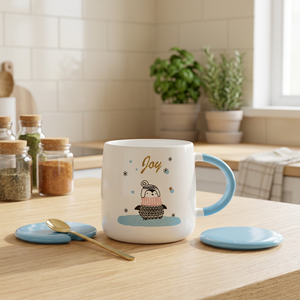 แก้วกาแฟลายเพนกวินน่ารัก ชุดแก้วน้ำชาพร้อมฝาและช้อน แก้วน้ำลายเพนกวินแปลกใหม่ - Product Image 3
