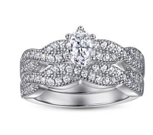 925 Sterling <b>Silver</b> Rhodium Plated AAA CZ Oval Cut Bridal <b>Set</b> Engagement Wedding Band <b>Ring</b> <b>Set</b> for Party - Product Image 6