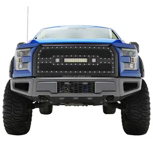 Evolution Matte Black Stainless Steel Wire Mesh Grille With 3 LED Lights Use For 15-17 Ford F-150 Auto Grille Truck Grille