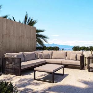 Conjunto de Sofás para Patio Exterior, de Aluminio y Ratán, en Forma de L, Contemporáneo, Resistente al Agua, para Balcón o Terraza - Product Image 2