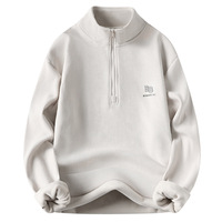 Pull en molleton à col montant et demi-zip pour homme, broderie minimaliste du logo, couleur unie, manches longues, idéal pour les trajets professionnels, collection automne-hiver