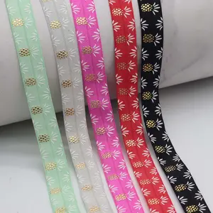 Wholesale pineapple printed fold over elastic ribbon for DIY hair accessory