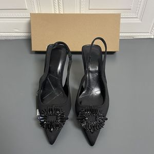 Chaussure Talon Haut Femm Black Rhinestone Pumps Fashion Kitten Slingback <b>Shoes</b> Heels for Women - Product Image 4