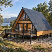 Maisonnette préfabriquée moderne en forme de A pour le glamping, avec balcon métallique, pour projet touristique en camping