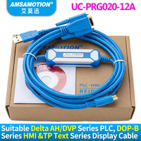 AMSAMOTION UC-PRG020-12A Cable de Programación Aislado de PVC de 2m para PLC Delta Serie AH DVP, Pantalla de Texto HMI Serie DOP-B