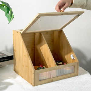 Boîte à pain double couche en bambou Haoxin, rangement d'angle pour cuisine, pâtisserie, fruits, légumes, avec porte, couleur bois naturel - Product Image 2