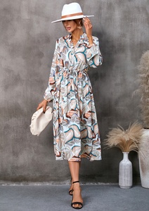 Women Longo Para Dama <strong>Boho</strong> <strong>Chic</strong> Printed Pleated Dress Casual Largos Para Mujer Elegantes Vestidos - Product Image 3