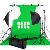 2 Peralatan Studio Foto 2.6*3m Stand Latar Belakang Fotografi Set Backdrop Soft Box Payung Kit Pencahayaan Gagang Portabel
