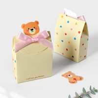 Boîte cadeau pliante carrée en papier avec imprimé ours de dessin animé pour la révélation du sexe du nouveau-né, décoration pour fête et emballage cadeau