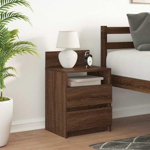 Modern 2-Drawer Adjustable Height <strong>Bedside</strong> <strong>Cabinet</strong> in Black Solid Wood Nightstand for Bedroom Living Room Office Brown <strong>Oak</strong> - Product Image 1
