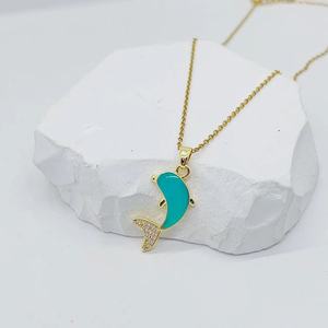 สร้อยคอจี้ปลาโลมาแบบปรับได้สร้อยคอชุบทอง18K โช้คเกอร์สแตนเลสสำหรับสุภาพสตรี - Product Image 3