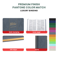 Couverture personnalisée en cuir PU gaufré imperméable, bleu clair, avec estampage à chaud doré, pour Bible en carton gris