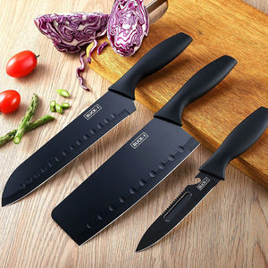 Set da 7 Pezzi di Coltelli da Chef da Cucina Neri all'Ingrosso Lame Professionali in Acciaio Inossidabile con Tagliere e <span class=keywords><strong>Portacoltelli</strong></span> - Product Image 5