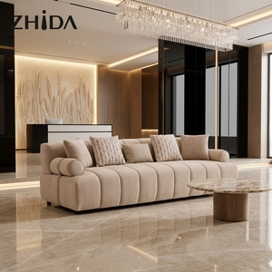 Sofá Chesterfield Rectangular <span class=keywords><strong>de</strong></span> Tres Plazas Personalizable para Hotel, Diseño Moderno, Altura Ajustable, Relleno <span class=keywords><strong>de</strong></span> Esponja Beige Bouclé, Restaurable - Product Image 1
