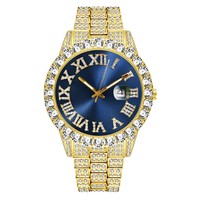 Meilleure Vente Montres Quartz Diamantées Bling Hip Hop pour Hommes, Coffret Cadeau Montre Quartz Glacée avec Strass, Collier et Bracelet