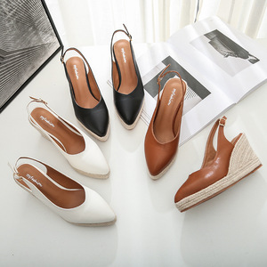 Sandalias de cuña de verano, estilo alpargata, con punta, correa de hebilla y talón descubierto, cómodas, informales, para mujer, con plataforma - Product Image 2