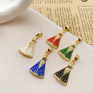 Colgantes de Jesús Malverde Virgen <span class=keywords><strong>del</strong></span> Valle con baño de oro de 18k y circonitas cúbicas pavé - Product Image 2