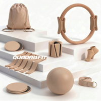 Kit de Pilates Portátil Marrón Beige: Aro de Pilates, Bandas de Resistencia, Pesas de Muñeca, Colchoneta de Yoga de Caucho PU para Estudio y Entrenamiento en Casa
