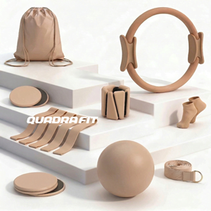 Kit Pilates Portatile Marrone Beige, Set Yoga per Studio e Casa, Anello Pilates, Bande di Resistenza, Pesi da Polso, Tappetino Yoga in Gomma PU - Product Image 6