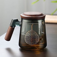 Tasse à thé en verre Hxglass Heat Residence 400-500 ml avec filtre intégré pour séparer les feuilles de thé, tasse à thé moderne avec poignée en bois
