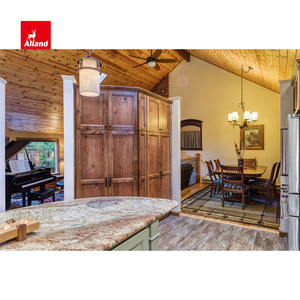 Armoire de cuisine américaine encadrée en bois d'aulne rustique finement travaillé, avec placage complet en ébène et finition glacée naturelle, contrastant avec le granit - Product Image 6