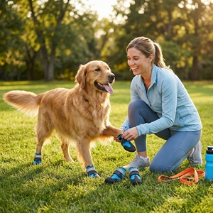 Botas de lluvia para perros Yearning Dog, suela suave, transpirables, de felpa, de goma, impermeables, antideslizantes, para exteriores (cuatro piezas de un conjunto) - Product Image 1