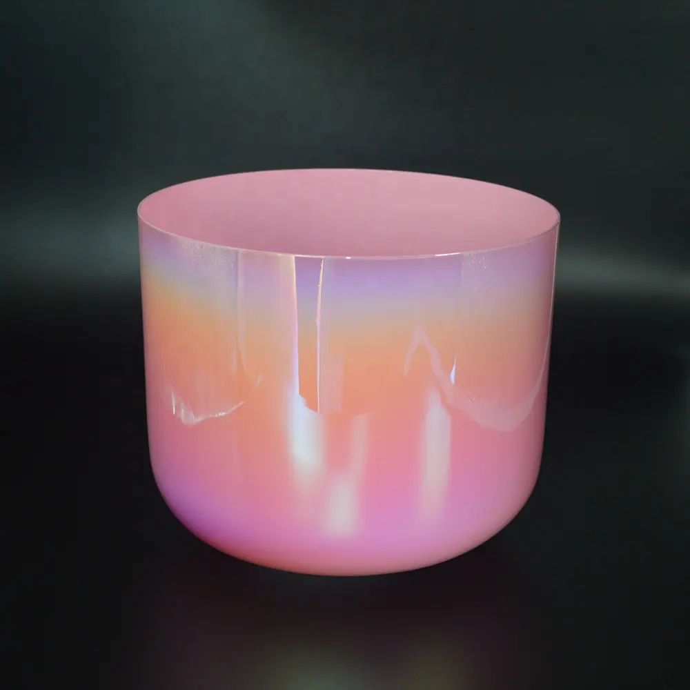 Vente en gros d'usine de bols chantants en cristal de quartz de lumière cosmique rose pour la guérison par le son et la méditation