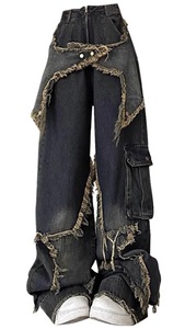 Blue team custom a vita alta ampia a forma dritta lavata vintage <span class=keywords><strong>boyfriend</strong></span> feel angosciata patchwork di moda nuovo stile <span class=keywords><strong>jeans</strong></span> da <span class=keywords><strong>donna</strong></span> - Product Image 4