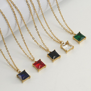 ZOGXIN Square Zircon Pendant Necklace 18K Gold Plated Stainless Steel Multi Color Geometric Chain For Women - Product Image 4