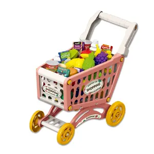 子供のふり遊びスーパーマーケットセットショッピングおもちゃトロリー子供ショッピングカートプレイセット食料品おもちゃ