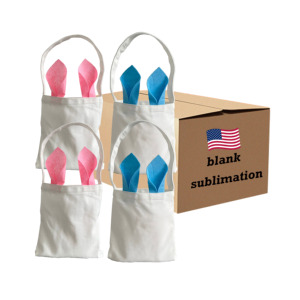 Furry Bunny Ears Rabbit 100% Thick Polyester Canvas Children's White Blank Sublimation Easter Gifts <b>Bag</b> for Party - Product Image 1
