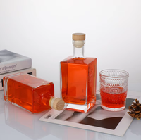 Bouteille en verre carrée transparente pour whisky, 350 ml, 500 ml, 750 ml, pour l'emballage de la vodka, du rhum, du brandy et des liqueurs, vente en gros
