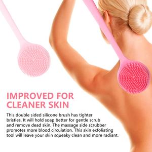 Двусторонняя массажная щетка для душа 2-в-1 с длинной ручкой, отшелушивающая, мягкая силиконовая щетка для тела и спины - Product Image 4