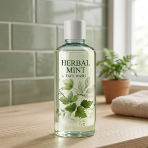 Nettoyant visage bio à base de plantes, nettoyant facial aux herbes, flacon cosmétique imprimé feuille verte, logo personnalisé, marque privée - Product Image 1