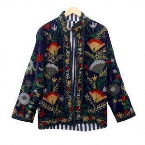 เสื้อแจ็คเก็ตผ้ากำมะหยี่ปักลายซูซานีแบบควิลท์ถักมือ  ลายดอกไม้หลากสีสัน สไตล์โบฮีเมียน วินเทจ  แฟชั่นแนวชาติพันธุ์ - Product Image 1