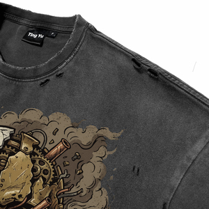 T-shirts pour hommes à manches courtes, col rond, imprimé crâne steampunk, respirants, en coton délavé, style streetwear, coupe classique - Product Image 3