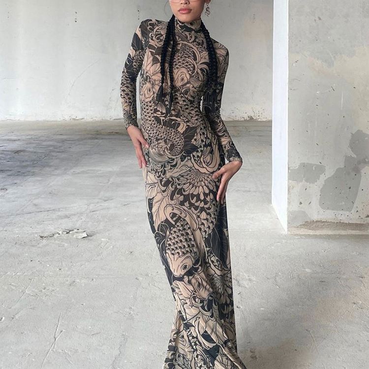 knee length dresses for ladies Namir Snake Print High-Low Chiffon Maxi Dress – Club L London main image 0