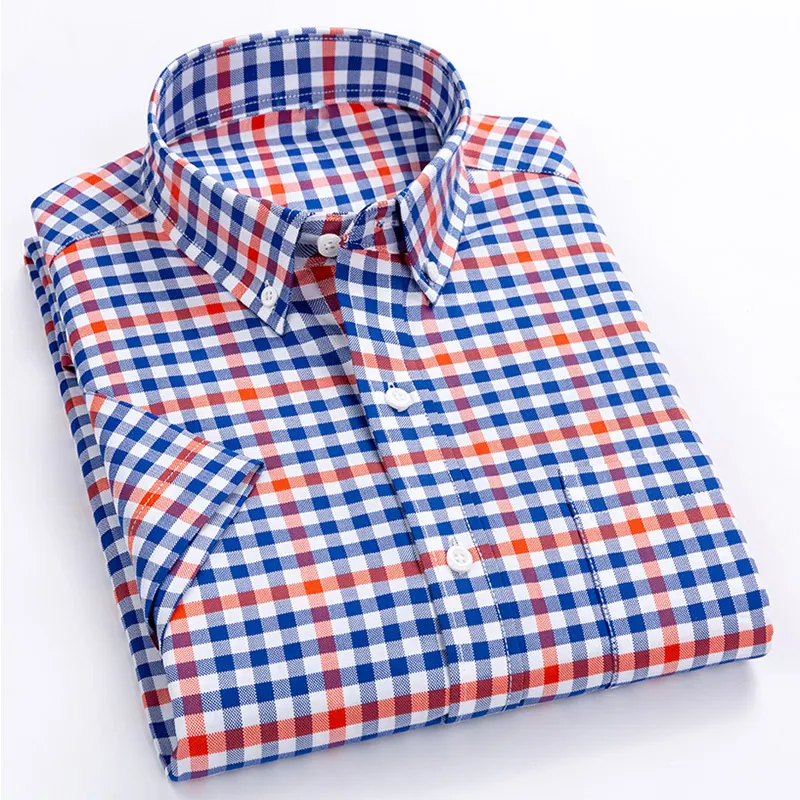 Casual Short Sleeve Dress Mens 100% Cotton Small Check Summer Shirt