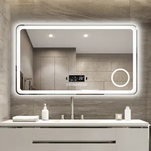 Ip65 Ip44 Smart Touch Vanity Bath Mirror Defogging Magnifying Led Light Mirror With Bluetooth Display