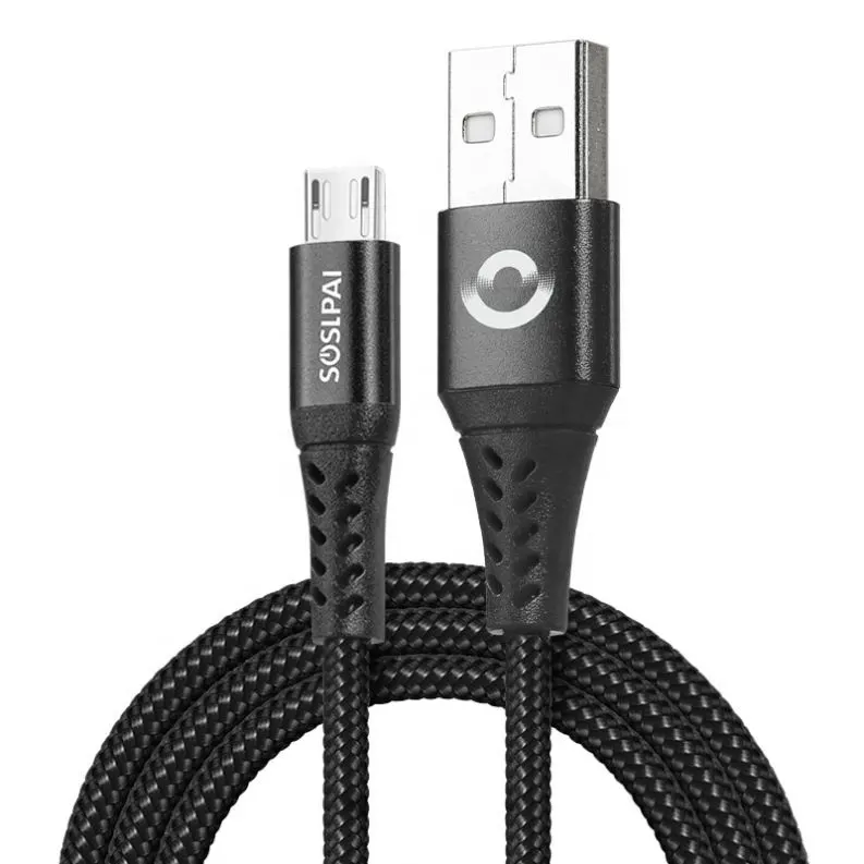 High Quality Black Braided For Android Micro Data Cable Mobile Phone Fast Charging Cable For Cell Phones Micro USB Cable Charger