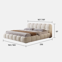 Ensemble de lit king-size moderne en bois, écologique, durable, avec cadre en bois, design rembourré, tissu blanc crème, garantie de 3 ans