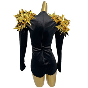 Tute con Paillettes e Strass Gold Star per Donne, Abiti da Club Notturno, Body Intero per Cantanti, Showgirl, Outfit da Festival, Tute da Ballerina - Product Image 5