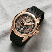 Montre-bracelet mécanique pour homme, cadran Dragon Jumeau ajouré et transparent, mouvement mécanique, tendance et unique