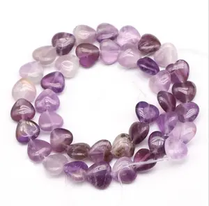 Popular 10mm Natural Heart Amethyst Rose Quartz Pink Crystal Gemstone Love Loose Beads for Necklace Bracelet DIY Jewelry Making