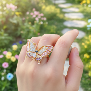 Multi-colore CZ farfalla anelli regolabili in rodio placcato artiglio intarsio tecnologia di tendenza taglio di stile per bambini ortodossi scopo - Product Image 3