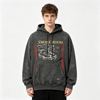Sweat à capuche à cordon de serrage Kornit DTG, motif tourbillon de fumée vintage, texture craquelée, rayures verticales rouges, imprimé annuel, ourlet côtelé multi-déchiré