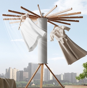 Séchoir à <span class=keywords><strong>linge</strong></span> en bois massif en forme de pieuvre, séchoir à <span class=keywords><strong>linge</strong></span> cylindrique à trépied avec 16 tiges extensibles, gain de place - Product Image 5