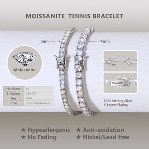 Cadena de Tenis de Moissanita en Plata de Ley 925 Bañada en Oro de 14K, Pulsera y Collar de Diamantes de Laboratorio VVS para Mujer y Hombre con Certificado GRA, Regalo - Product Image 4
