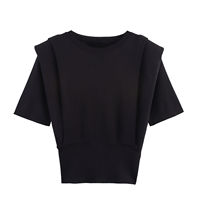 Pull-over en tricot à manches courtes plissé, 2 coloris, couleur unie, décontracté, tendance, pour femmes
